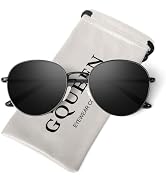 GQUEEN Retro Round Polarized Sunglasses Womens Men Spring Hinge Metal Frame Trendy Hippie Oval Su...