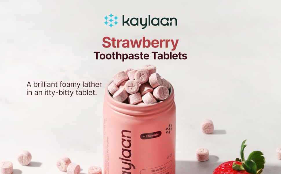 Strawberry toothpaste tablets with fluoride foamy lather tablet