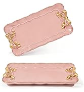 Wowagoga 2 PCS Vintage Decorative Tray Jewelry Tray Storage Tray Pink Decorative Organizer for Je...