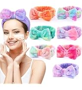 UMIKU 7 Pack Spa Headband for Women Facial Makeup Headband Coral Fleece Bow | Tie Dye Color, Faci...