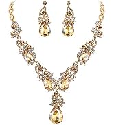 BriLove Women's Wedding Bridal Crystal Multi Teardrop Cluster Statement Necklace Dangle Earrings Set