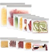 SPLF 12 Pack BPA FREE Reusable Storage Bags (5 Reusable Sandwich Bags, 5 Reusable Snack Bags, 2 R...