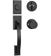 HOSOM Matte Black Front Door Handle and Deadbolt Set, Exterior Front Door Lock Set with Interior ...