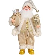 VIVIANYO HD 12" Christmas Santa Figurines Standing Santa Claus Figure Wearing Gold Coat Clothes &...