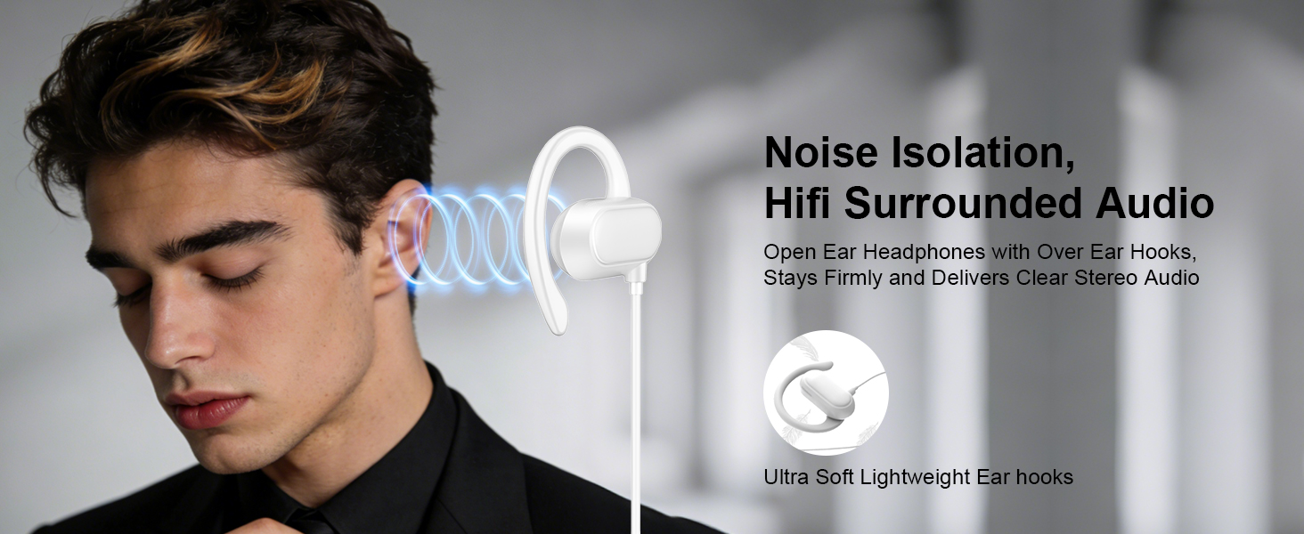 Over Ear Buds USB C headphones OPen ear Wired Sport Wired Earbuds with Mic Noise Isolating Earphone