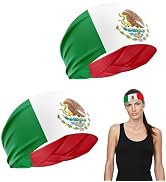 Pejlnd Mexican Flag Headband, 2 Pack, Red, White, Green, One Size Fits Most, 6*106cm, Men, Women,...