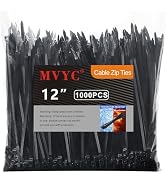 MVYC 1000PCS Zip Ties 12 Inch Heavy Duty 50lbs UV Resistant Zip Black Cable Straps Self-locking W...