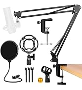 5 Core Microphone Arm Stand Upgraded Adjustable Suspension Boom Scissor Arm Mic Holder with Pop F...