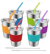 Kids Cups with Lids and Straws, 6 Pack 12oz Spill Proof Tumblers for Kids, Stainless Steel Toddle...