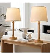 Oneach 19.5" Small Table Lamps Set of 2, Pull Chain Switch Bedside Metal Table Lamps, Modern Nigh...