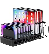 60W Charging Station for Multiple Devices, 10-Port USB Fast Charging Station with Adjustable Divi...