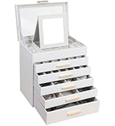 BOOVO Jewelry Box for Women, Black 6 Layer Large Jewelry Organizer with Glass Lid for Necklace, B...