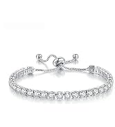 Tatibana Tennis Bracelets, Tennis Bracelets for Women White Gold Plated Diamond Classic Adjustabl...