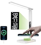 Poukaran Desk Lamp, LED Desk Lamp with Wireless Charger, USB Charging Port, Table Lamp with Night...