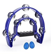 Tambourine Musical Instrument with Egg Shakers - Double Row Metal Jingles Tambourines Half Moon H...