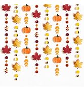 NICROHOME EUR Fall Paper Garland Decorations, 6PCS Burnt Orange Pumpkin Maple Leaf Banners Thanks...