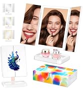 BERTHALESS Rechargeable Makeup Mirror with Lights, 14.4" L x 9.1" W Lighted Vanity Mirror Tableto...