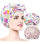 2 PCS Shower Caps, Reusable & Extra Large & Adjustable & Double Layer Waterproof Bow Knot Hair Re...