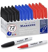 Keebor Dry Erase Markers Chisel Tip, 3 Assorted Colors, 72 Pcs Low-Odor Whiteboard Markers, Offic...