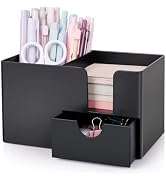 SKYDUE Small Desk Organizer with Drawer | 3 Compartments, Desk Pen Holder, For Home, School, Offi...