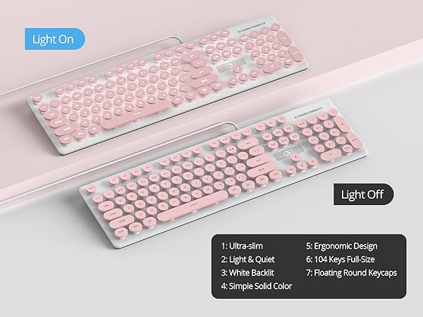 Quiet Wired Retro Pink Typewriter Keyboard