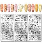 PH PandaHall 3pcs Swirl Pattern Nail Art Templates, French Nail Stamping Plate 52 Patterns Plant ...