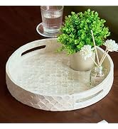 CHI AN HOME 12.6 Inch Capiz Round Decorative Tray with Handles for Coffee Table, Vanity, or Ottom...