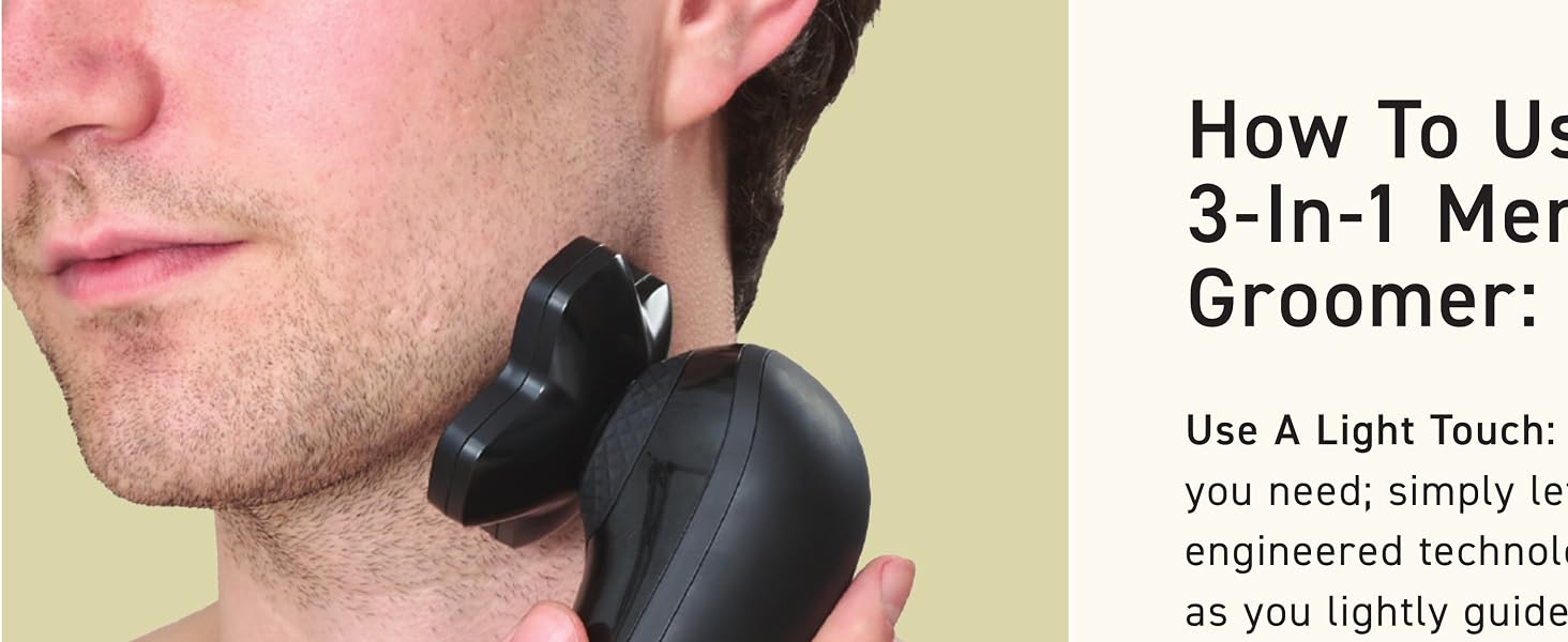 Man using the 3-in-1 Men's Groomer on face showing 'how to' step 3
