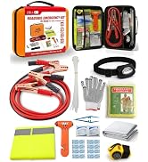 HolaKit Car Emergency Kit – Roadside Safety Kit with Jumper Cables, LED Headlamp, First Aid, EVA ...