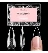 MelodySusie Long Almond Stiletto X Nail Tips - 600Pcs 15 Sizes | Clear Acrylic Pre-Etched, Half M...