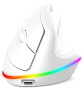 TECKNET RGB Wireless Ergonomic Mouse Rechargeable - USB+Bluetooth Multi-Device LED Vertical Mouse...