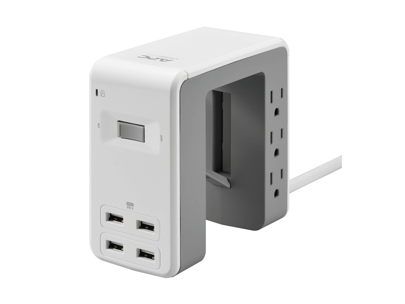 Three-quarter view of the APC P6U4W SurgeArrest 6 Outlet Muti-Use Surge Protector