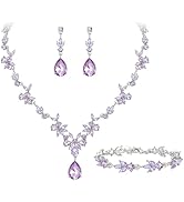 BriLove Wedding Jewelry Set for Women Bride, Y-Necklace Tennis Bracelet Dangle Earrings Set Cryst...