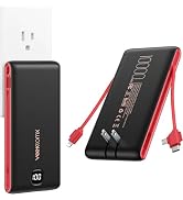 VEEKTOMX Portable Charger with Built in Cables 10000mAh, Power Bank for iPhone with AC Wall Plug,...
