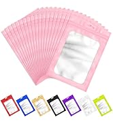 100 PCS Pink Resealable Mylar Bags with Zip and Frosted Clear Window Resealable Packaging Bags Fo...