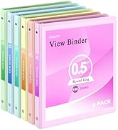 SUQJOY 0.5 inch 3-Ring Binder, 1/2 inch Round Ring Binder with 2 Inside Pockets, Clear View Cover...