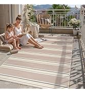 PureCozy Outdoor Waterproof 5x8 Rug for Patio Reversible Plastic Straw Beige/Cream Striped Campin...