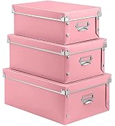 XUCHUN File Storage Boxes, Foldable Storage Bins with Lid 3 in 1 Set, Press-Stud Fastening, Moist...