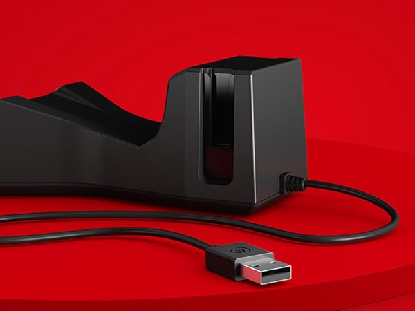 The charging base is weighted and comes with a USB plug-in.