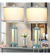 Farmhouse Lamps Set of 2, 26" Vintage Rustic Industrial Beside Lamps with USB A+C Charging Ports ...