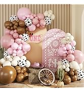 JOYFLOAT Cowgirl Dusty Pink Cow Balloon Garland Arch Kit, Light Pink Brown Sand White Balloons fo...