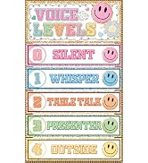 FYSUIMU Voice Level Poster Embroidered Style Smile Face Noise Level Chart Educational Sign Classr...