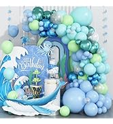 Under the Sea Balloon Arch, Pastel Blue Teal Lime Green Balloon Garland with Metallic Balloons, B...