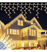 Beewin 200 Christmas Icicle Lights, Warm White Clear Bulbs with 23FT Long White Wire, Professiona...