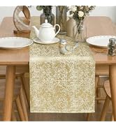 Q&J Fabric Co. Soft Table Runner,Metallic Gold Foil Design Velvet Table Banner,Luxury Accent Heat...