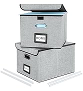 Huolewa Upgraded Collapsible File Storage Organizer Boxes with Lids, Portable Large Linen Hanging...