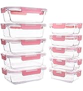 YARYOUNG 10 Pack Glass Food Storage Containers, Glass Meal Prep Containers with Lids Leak Proof, ...