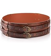 Pumtus Medieval Viking Belt, Wide Embossed Buckle Belt, Faux Leather Armor Belt, Nordic Knight Co...
