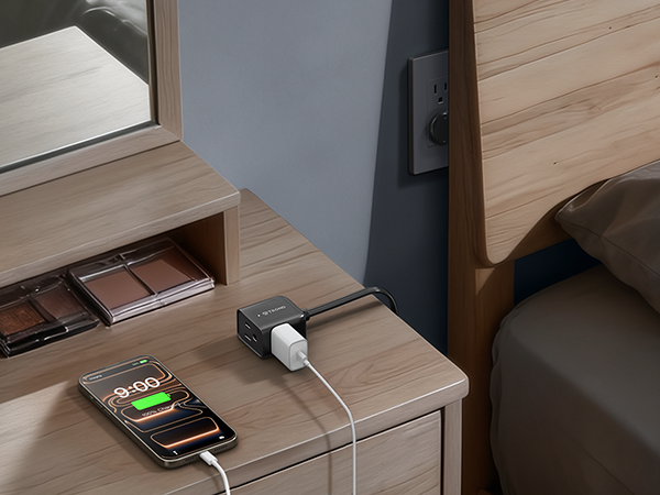 extension cord flat wall plug black