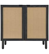 Sango Orre 2-Door Cabinet, Modern Black Storage Cabinet with Synthetic Rattan Door Panels, Adjust...